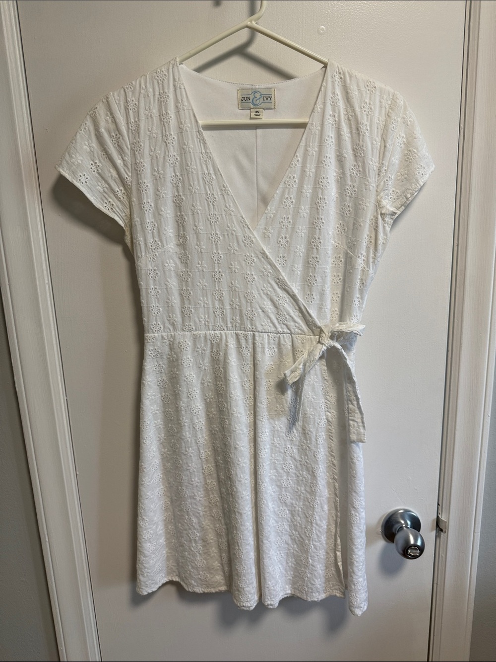 Jun & Ivy White Eyelet Wrap Mini Dress